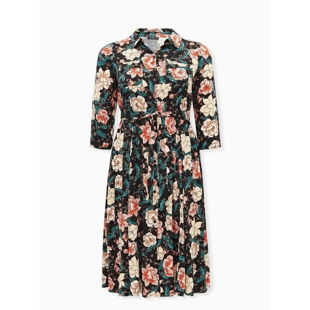 Torrid Floral Button Midi Challis Shirt Dress Black Plus Size 3 3X H14301 - Picture 16 of 16
